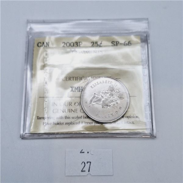 ICCS Graded SP-66 2003P 25 Cent Canadian Coin