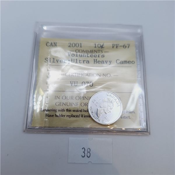 ICCS Graded PF-67 2001 10 Cent Canadian Silver Coin