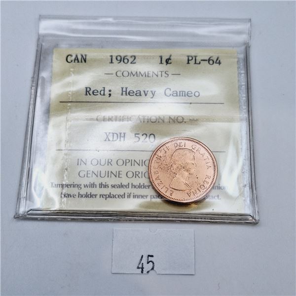 ICCS Graded PL-64 1962 1 Cent Canadian Coin