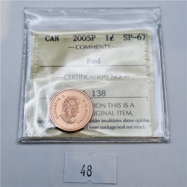 ICCS Graded SP-67 2005P 1 Cent Canadian Coin