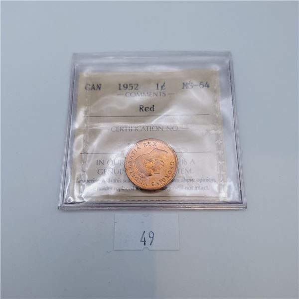 ICCS Graded MS-64 1952 1 Cent Canadian Coin