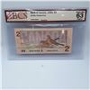 Image 1 : BCS Graded Choice Uncirculated 63 Bank of Canada 1986 $2 Banknote