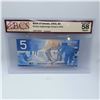 Image 1 : BCS Graded Almost UNC 58 Bank of Canada 2002 $5 Banknote