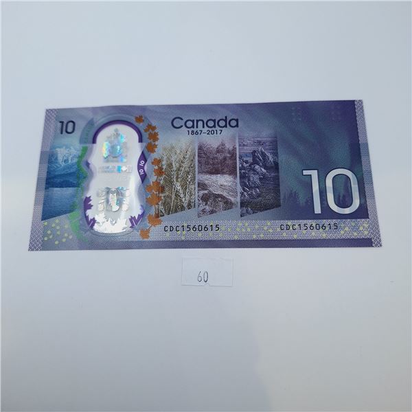 Canada 150 2017 $10 Canadian Banknote Four Digit Radar CDC1560615