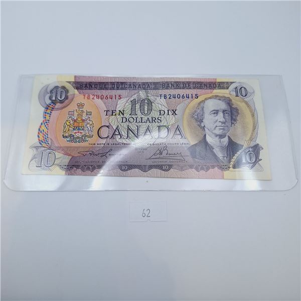 Miscut Error 1971 $10 Canadian Banknote