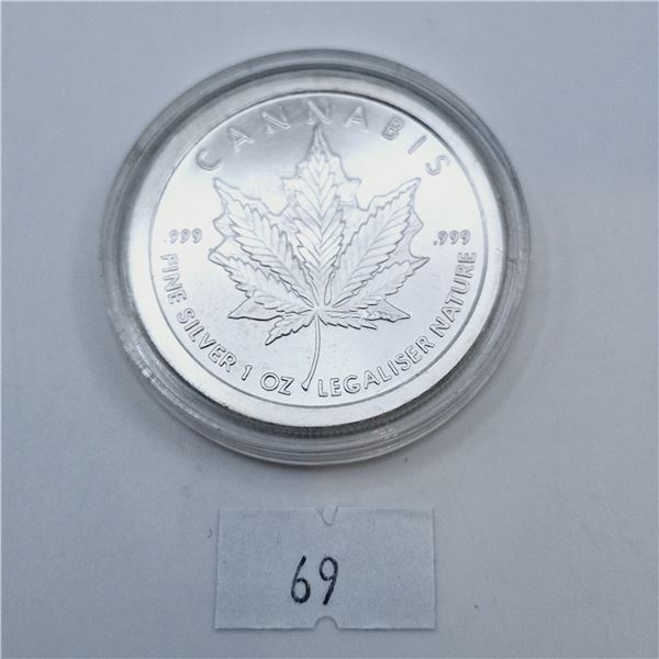 2014 Silver Shield Cannabis 1 Troy Ounce .999 Silver Coin