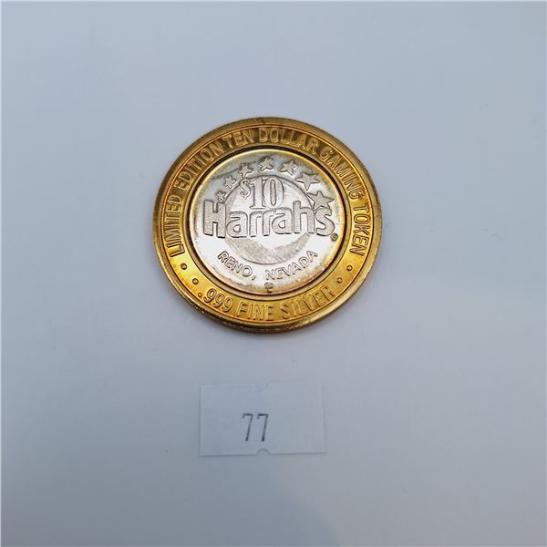 Harrah's $10 Casino Gaming Token 0.6oz .999 Silver