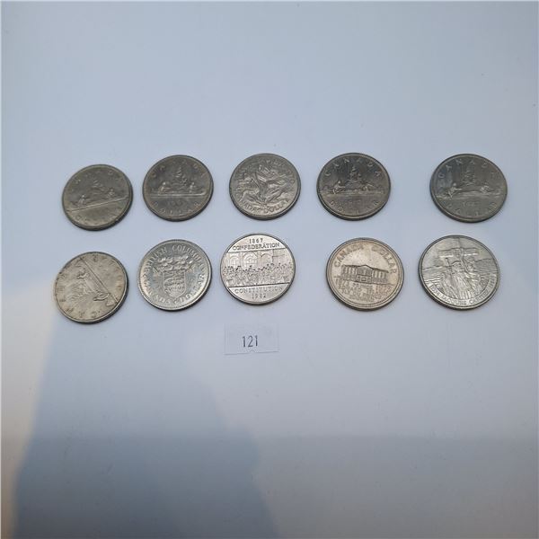 Ten Canadian One Dollar Coins