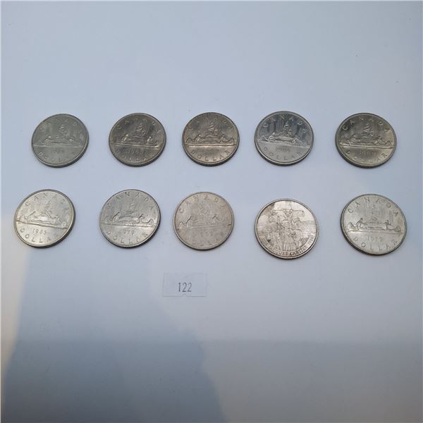 Ten Canadian One Dollar Coins