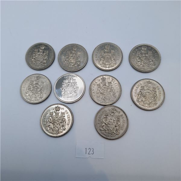 Ten Canadian Fifty Cent Coins