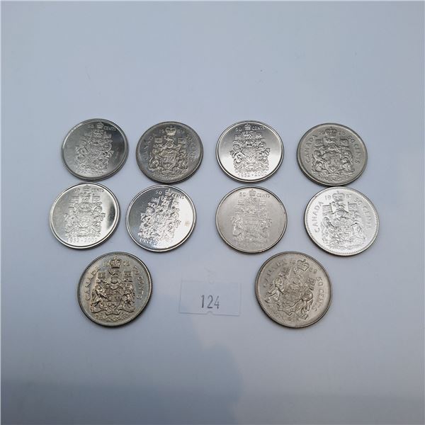 Ten Canadian Fifty Cent Coins