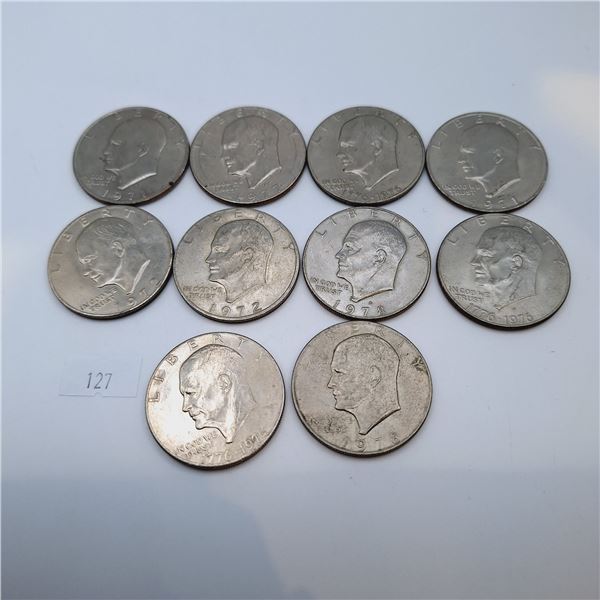 Ten American One Dollar Coins