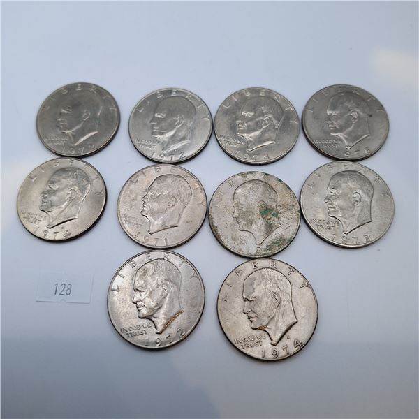 Ten American One Dollar Coins