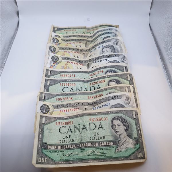 Ten Canadian One Dollar Bills