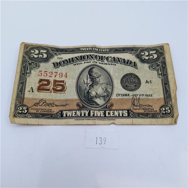 1923 Dominion of Canada 25 Cent Banknote