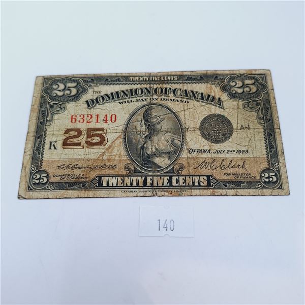 1923 Dominion of Canada 25 Cent Banknote