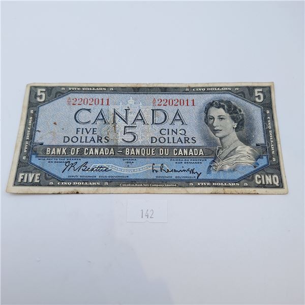 1954 Modified Bank of Canada 5 Dollar Banknote