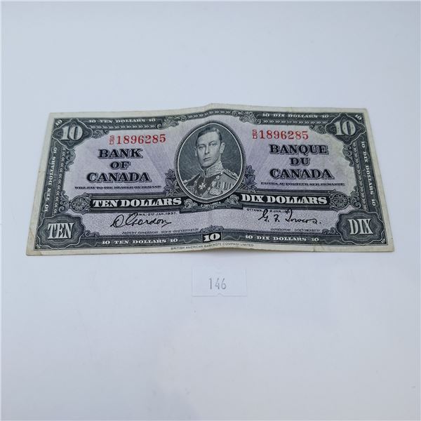 1937 Bank of Canada 10 Dollar Banknote