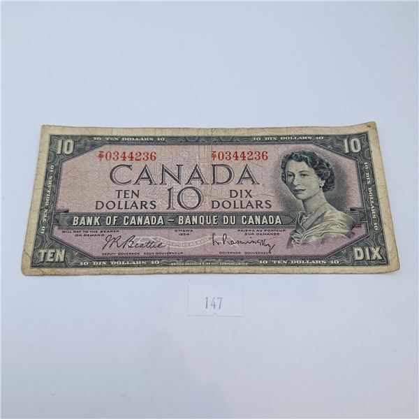1954 Modified Bank of Canada 10 Dollar Banknote