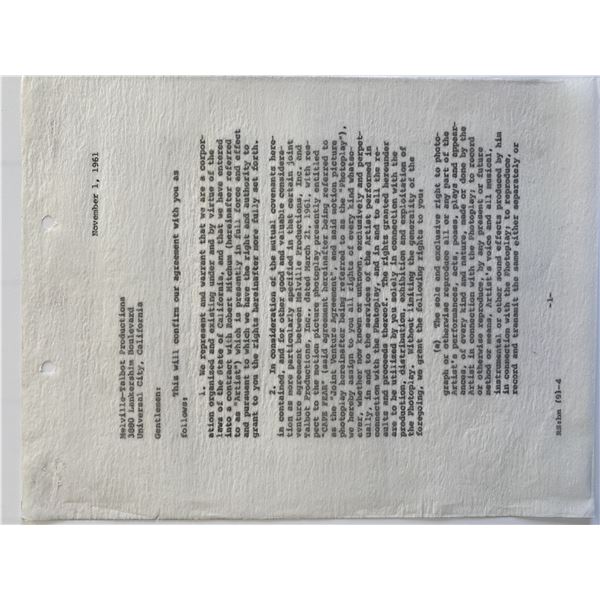 Robert Mitchum signed document