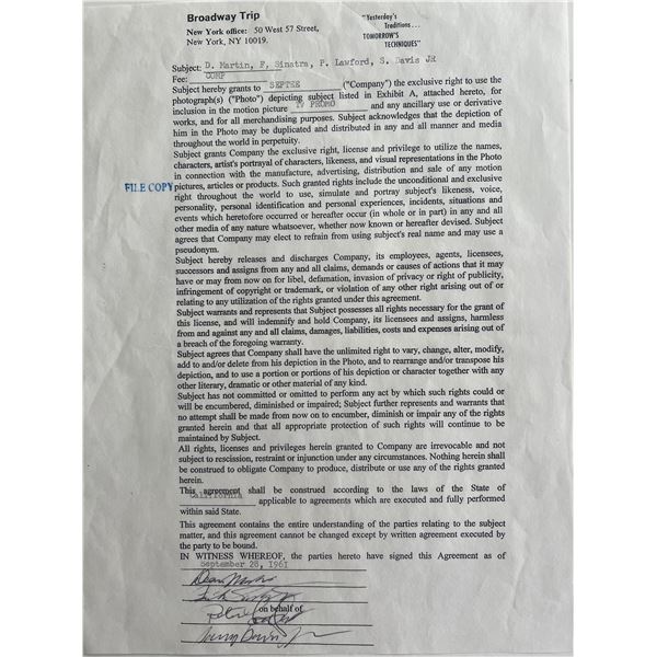 Rat Pack 1961 Broadway Trip signed contract-RARE