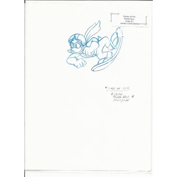 Disney Donald Duck original hand drawn art for Parker Bros. Hasbro Crazy 8's card game