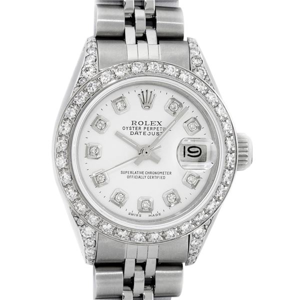 Rolex Ladies Quickset Stainless Steel White Diamond Lugs And Datejust Wristwatch