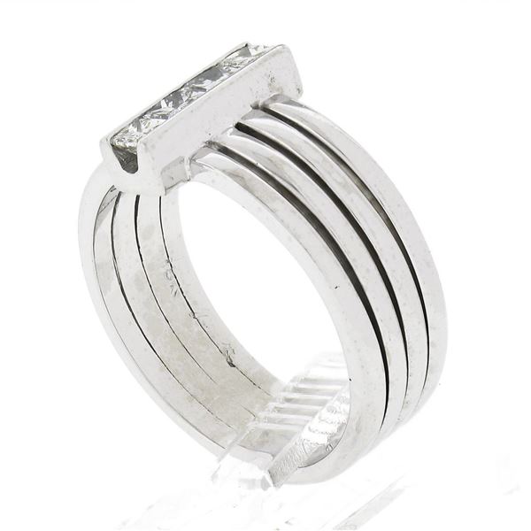 Estate 18k White Gold 0.72 ctw Channel Princess Cut Diamond 4-Row Wide Band Ring