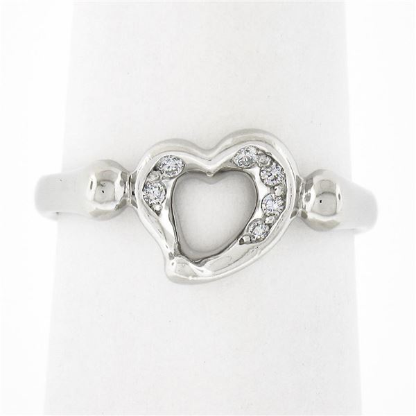 Tiffany & Co. Elsa Peretti Platinum Polished Open Heart Band Ring w/ Diamonds