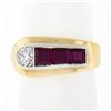 Image 1 : Maurice Tishman Retro 14K Gold & Platinum Diamond & Ruby Buckle Style Band Ring