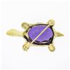 Image 3 : Vintage 14k Yellow Gold 11 ctw Oval Amethyst Diamond Turtle Tortoise Pin Brooch