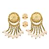 Image 5 : Vintage 18K Gold Angel Skin Coral Button & Rope Frame Round Bead Dangle Earrings