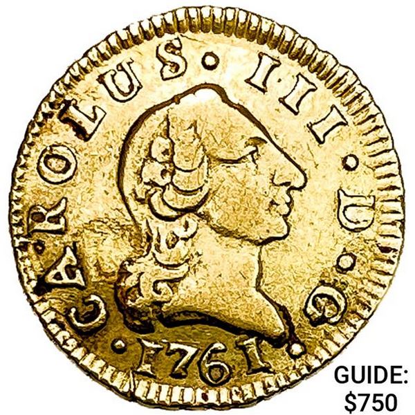 1761-M Spain Gold 1/2 Escudo .0498oz AGW XF