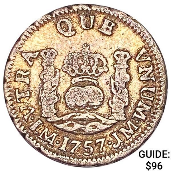 1757 JM Lima, Peru Silver 1/2 Reales NEARLY UNCIRC