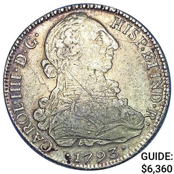 1793So DA Chile Gold 8 Escudos Carlos IV NEARLY UNCIRCULATED