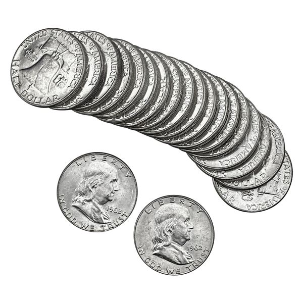 1962 Gem BU Roll of Franklin Half Dollars [20 Coins]
