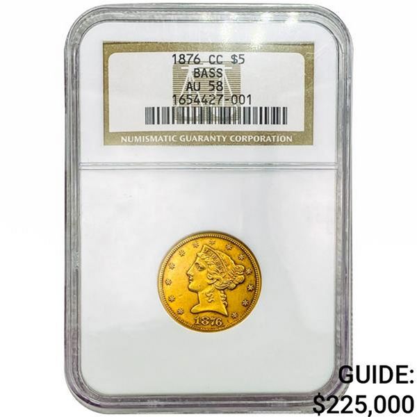 1876-CC $5 LH Half Eagle - Gold - NGC AU58 Bass Col.