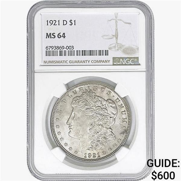 1921-D Morgan Silver Dollar NGC MS64