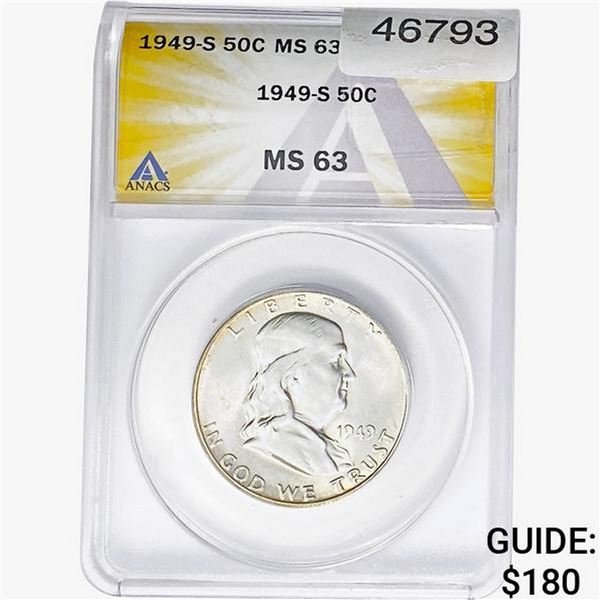 1949-S Franklin Half Dollar ANACS MS63