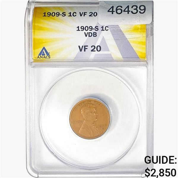 1909-S VDB Wheat Cent ANACS VF20