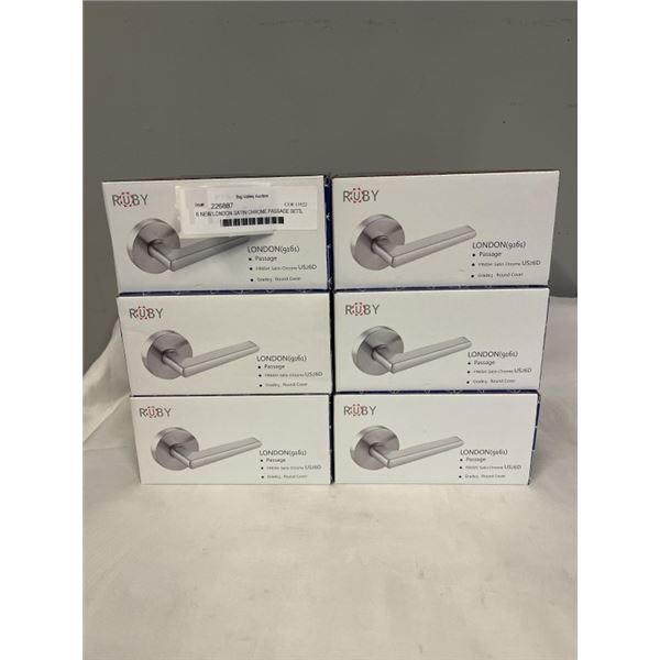 6 NEW LONDON SATIN CHROME PASSAGE SETS, WITH HARDWARE, GRADE 3