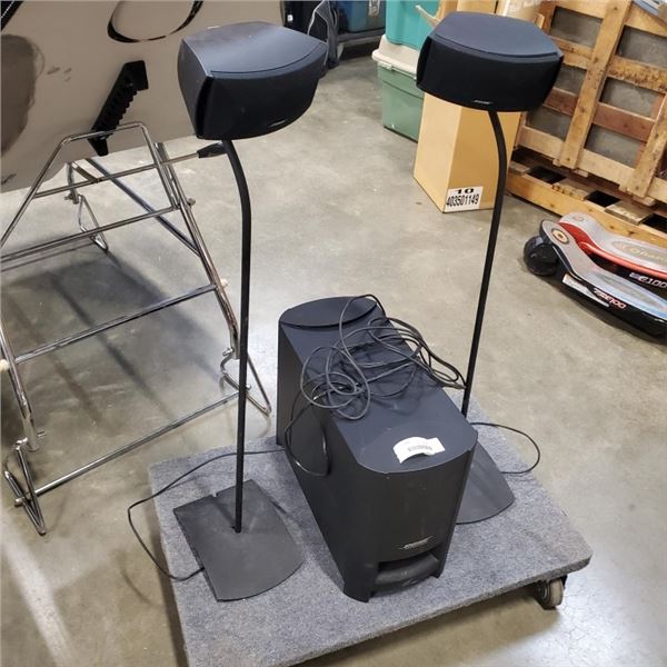 BOSE CINEMATE SERIES 2 SUB AND 2 SPEAKERS ON STANDS