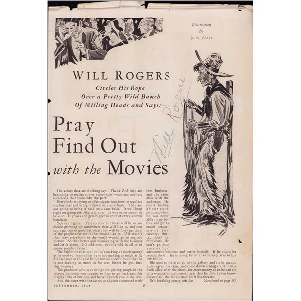 Will Rogers signed vintage ad