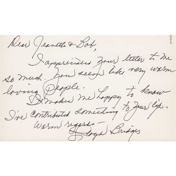 Lloyd Bridges signed note