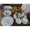 Image 1 : Marble Lazy Susan, Brass Vase, Dispenser, Dishes, Cups