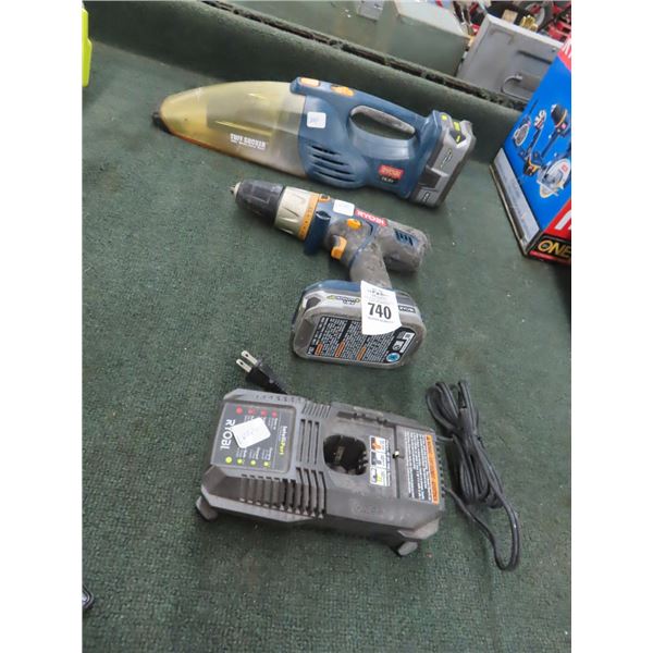 Ryobi Cordless Drill, Hand Vac w/2 Batteries/Charger
