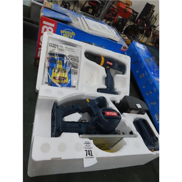 Ryobi Cordless Drill, Circular Saw, Fan w/Charger - (No Battery)
