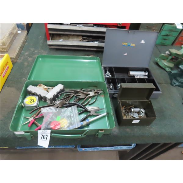 Bins w/Needlenose Pliers, Keys, Sockets