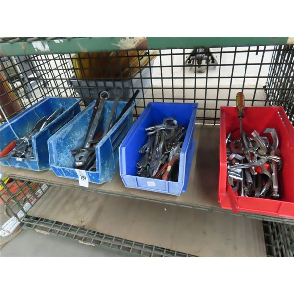 Bins w/Vice Grips, Clamps, Wrenches