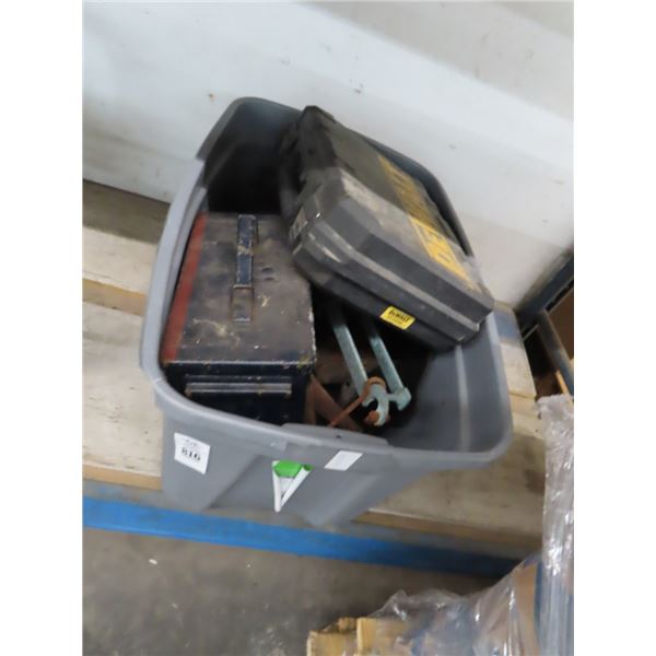Tote w/Toolboxes, Pole Saw, Ammo Box, Cast Cook Pans